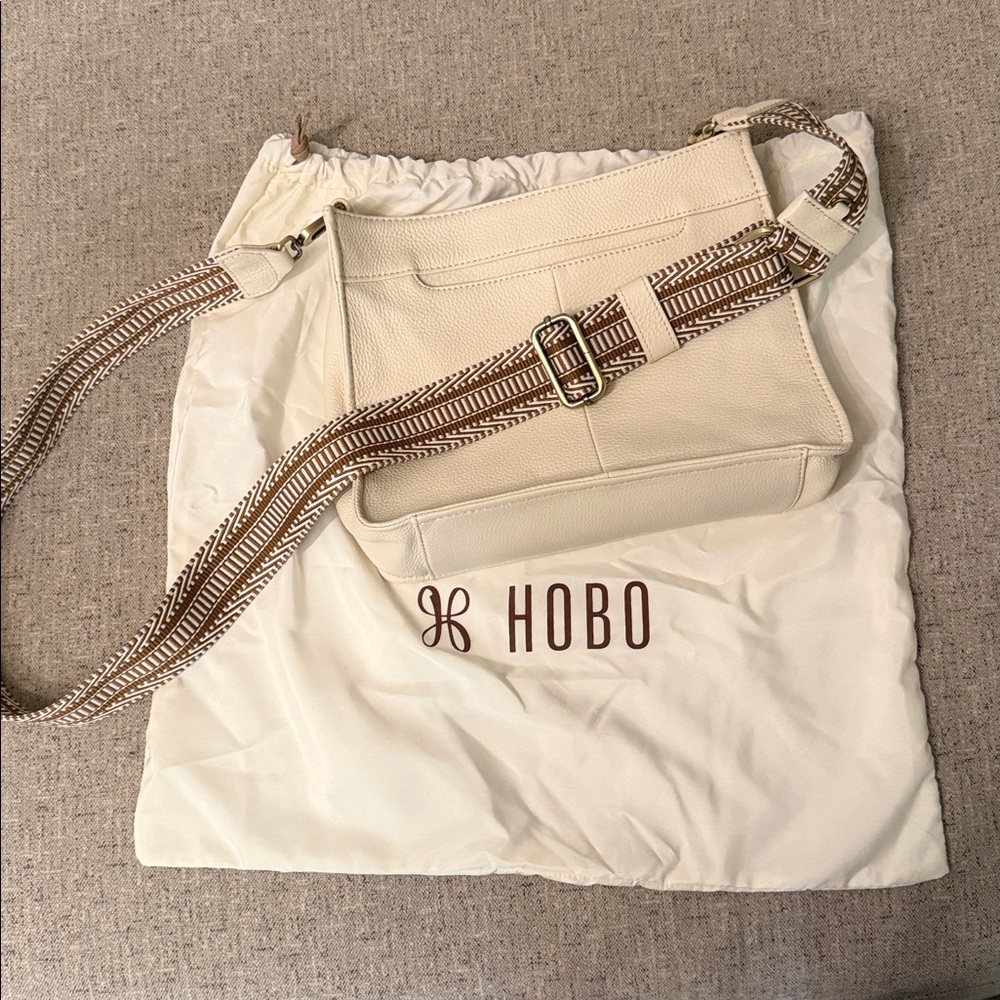 HOBO Cream Crossbody Bag with Patterned Strap